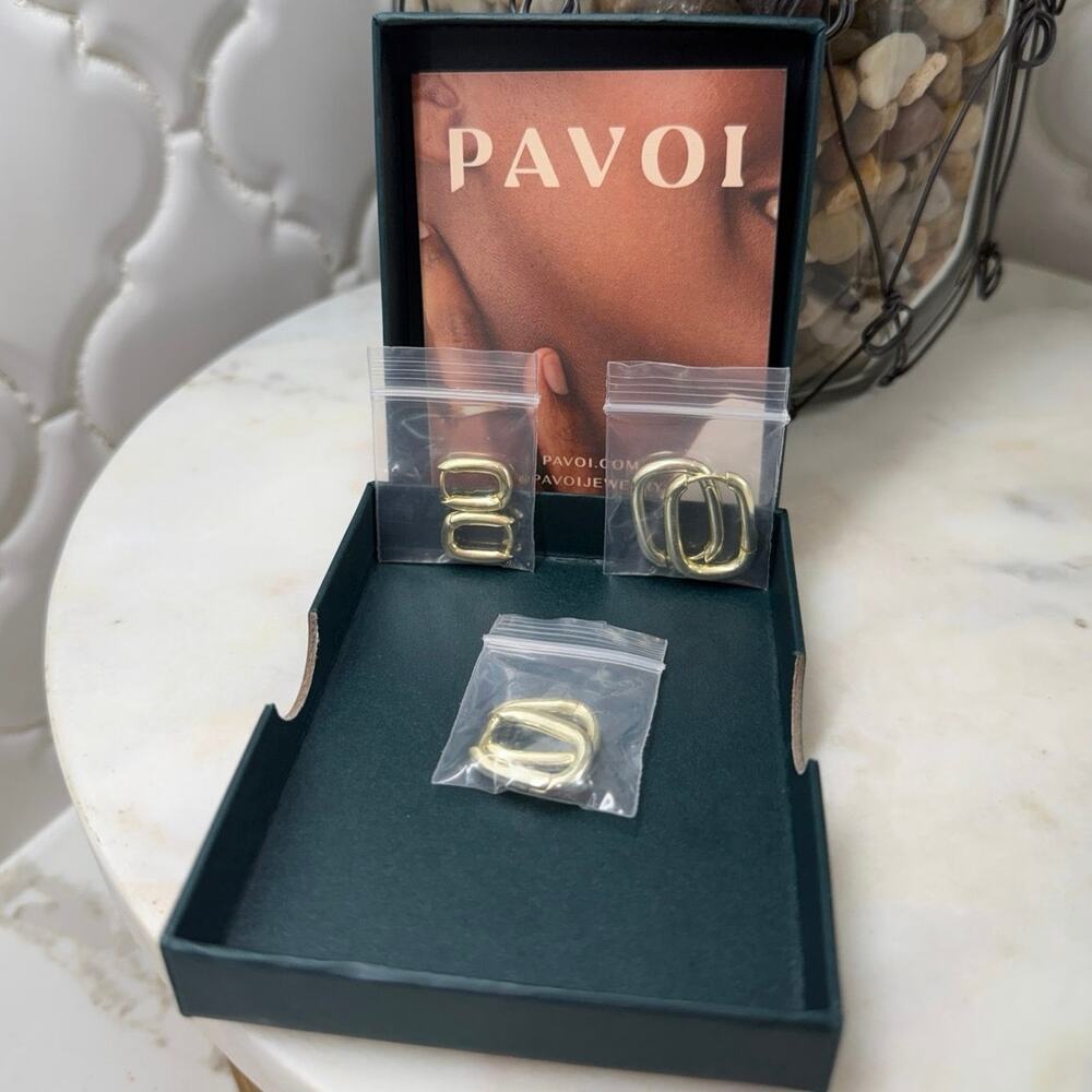 PAVOI Rectangular Huggie Hoop Earrings 3 Pair Gold Tone NIB